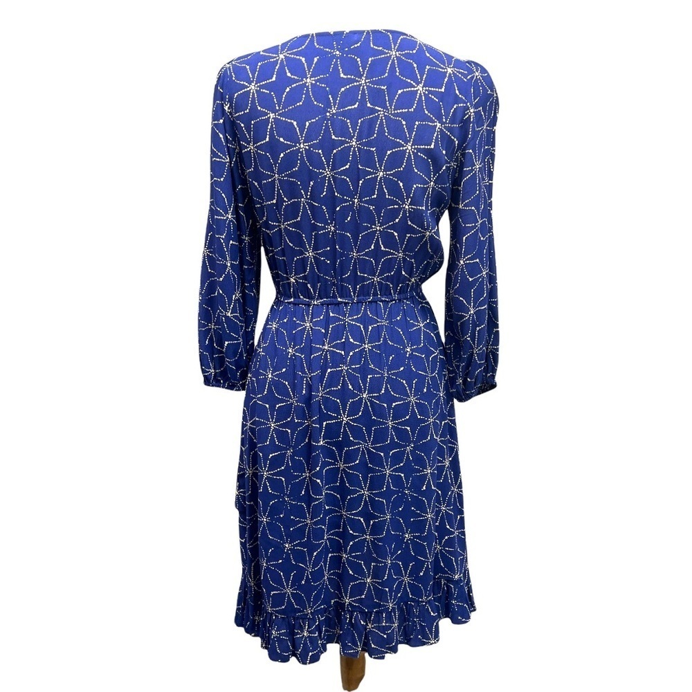 Plenty by Tracy Reese Blue Pinwheel Print Faux Wrap Asymmetrical Ruffle Dress S - Picture 7 of 10